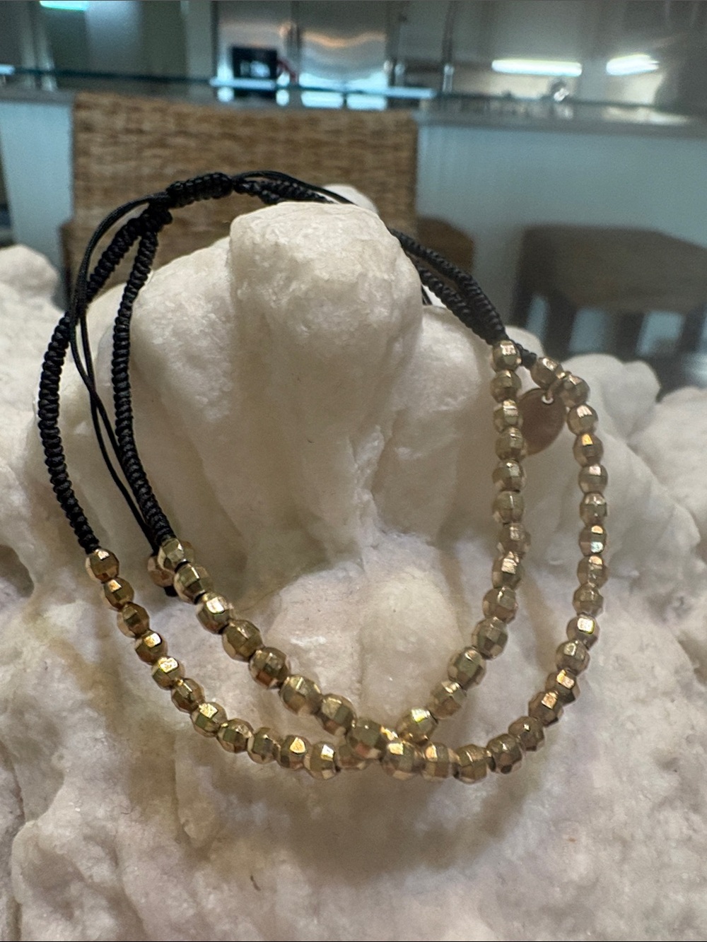 Adjustable Chan Luu Black Cord Bracelet with Faceted Gold Beads